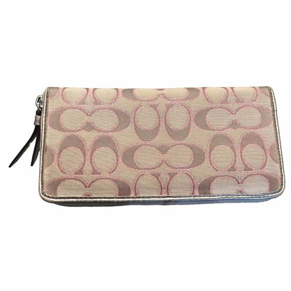 COACH DAISY Outline Signature Zip Around Wallet - Bronze Pink H: 7.5 x 3.75 in - Picture 2 of 3